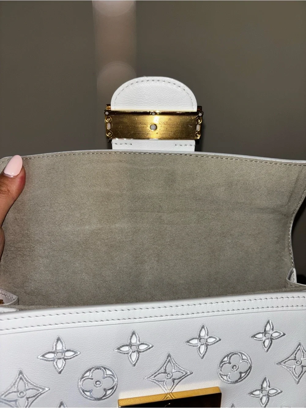 Louis Vuitton White Embossed Monogram Chain Crossbody Bag